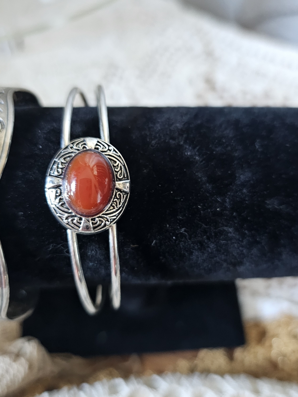 Silver Tone Red Stone Accent Cuff Bracelet